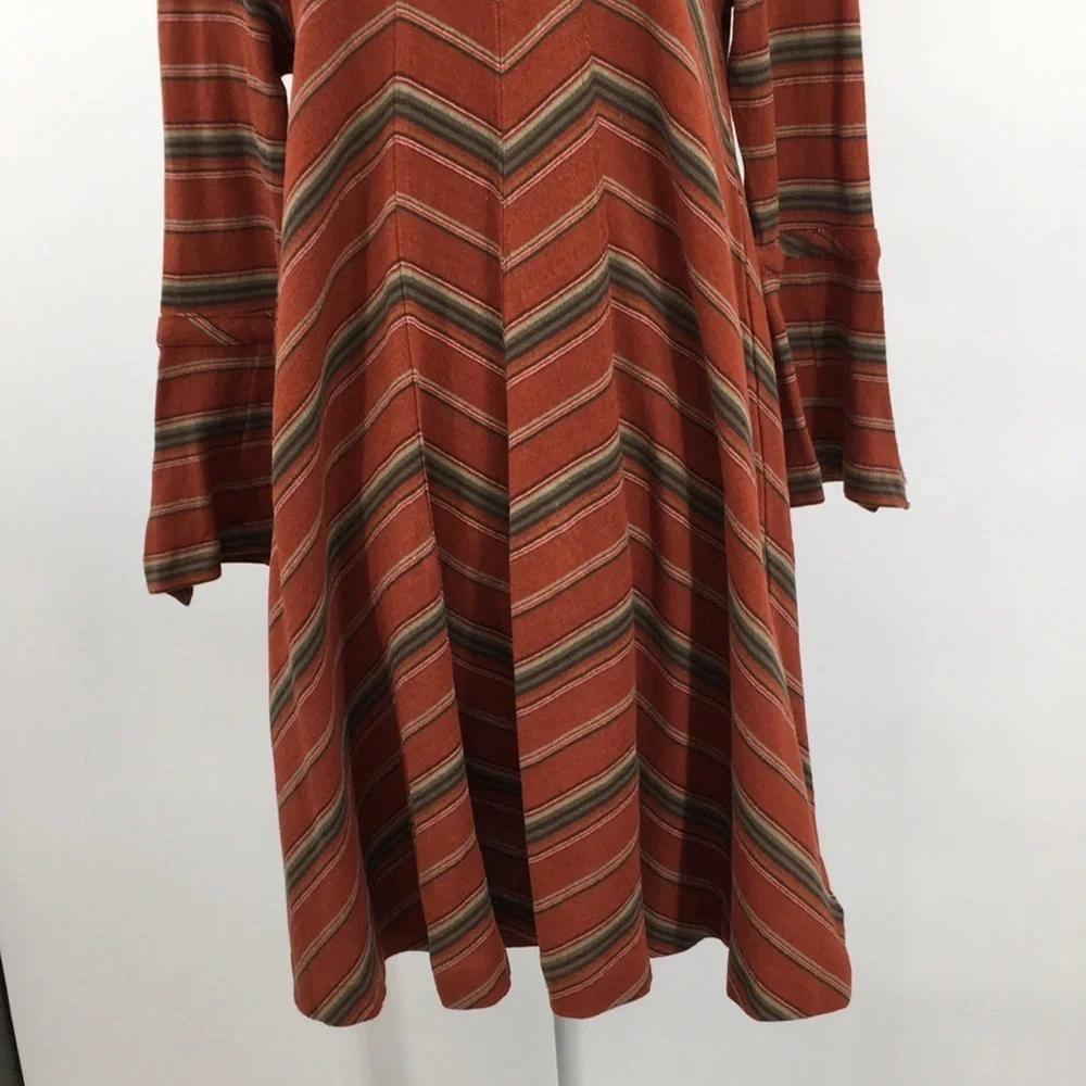 New‎ Romantics Free People Swing Dress Womens XS Orange Green Striped Knit